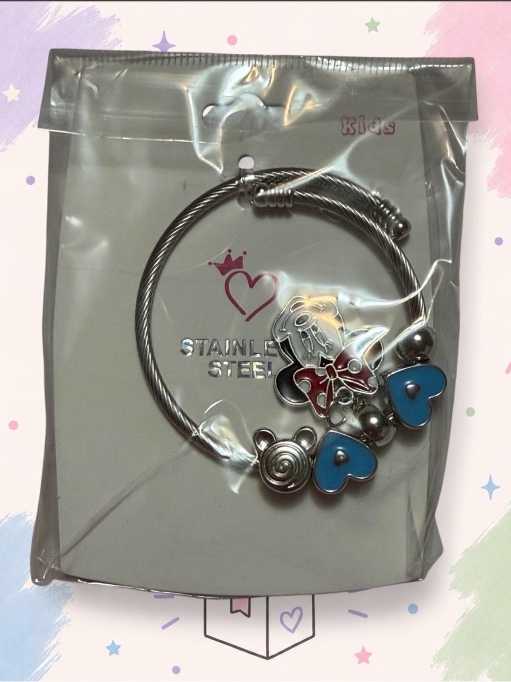 Kids Stainless Steel Minnie-Inspired Charm Bracelet | Blue